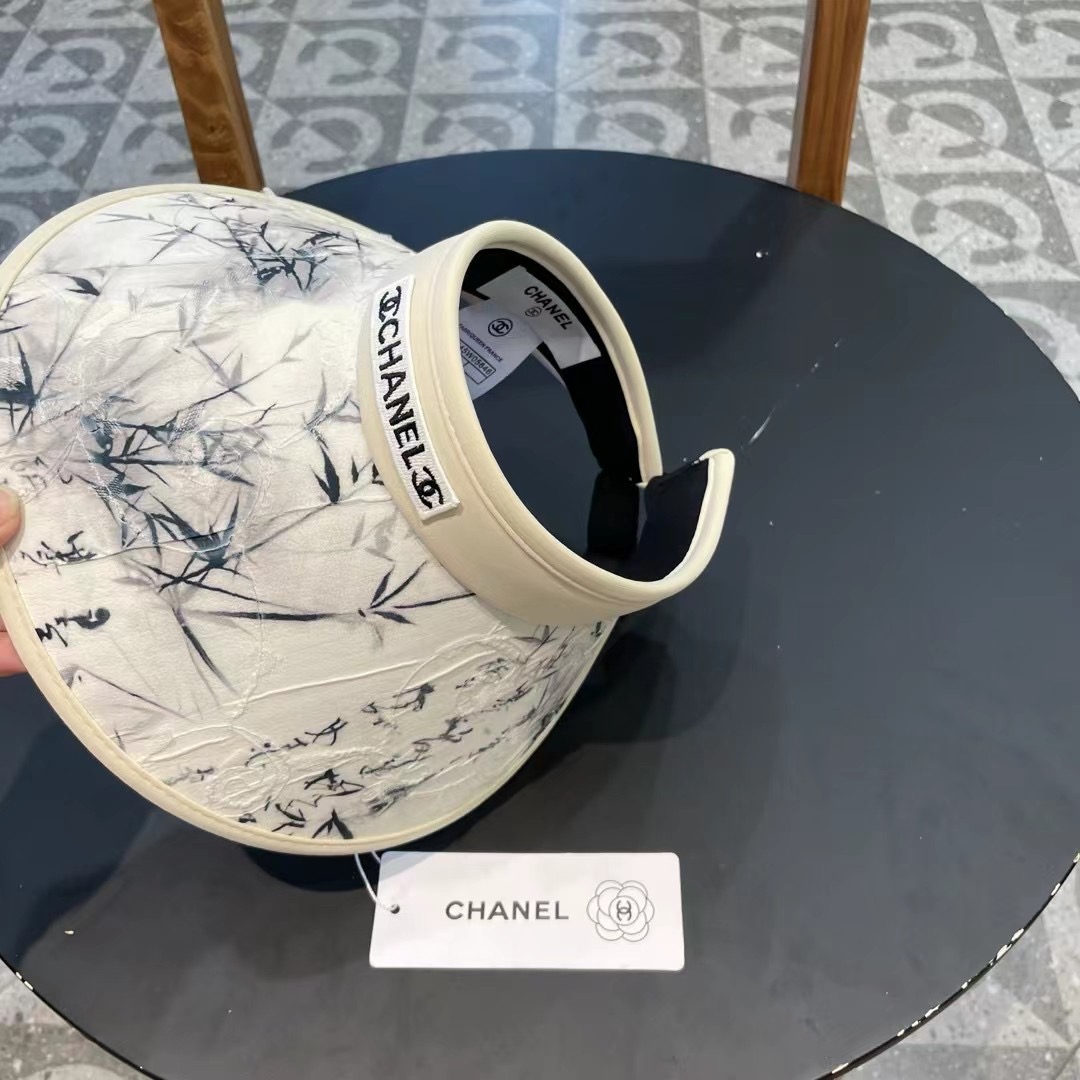 chanel香奈儿新国风水墨画夏季遮阳空顶帽女出游可折叠大檐休闲出游遮阳防晒帽