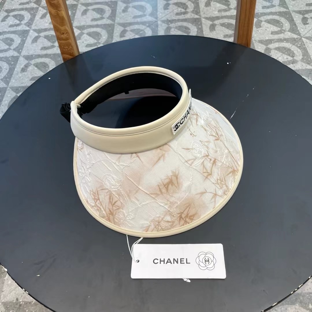 chanel香奈儿新国风水墨画夏季遮阳空顶帽女出游可折叠大檐休闲出游遮阳防晒帽