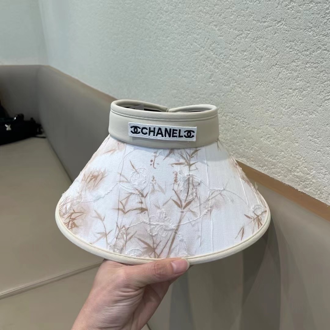 chanel香奈儿新国风水墨画夏季遮阳空顶帽女出游可折叠大檐休闲出游遮阳防晒帽