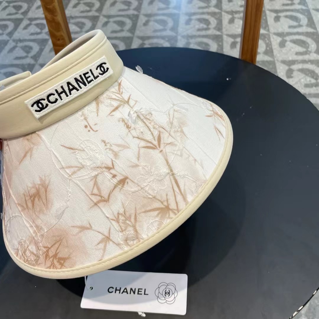 chanel香奈儿新国风水墨画夏季遮阳空顶帽女出游可折叠大檐休闲出游遮阳防晒帽