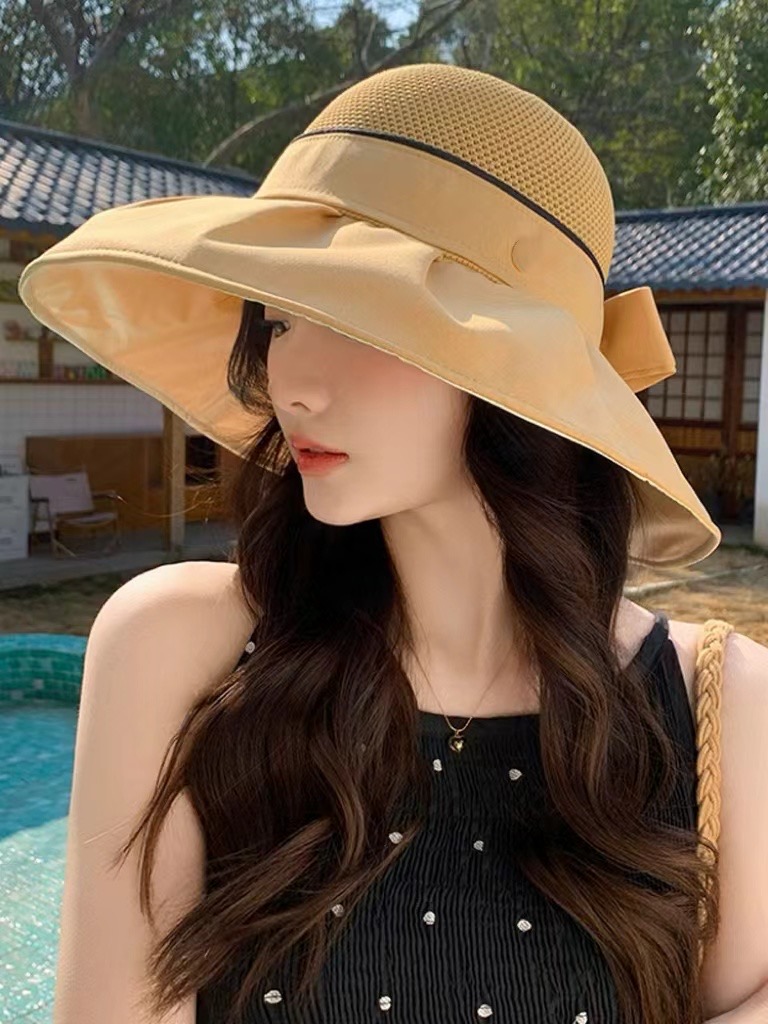 DIOR迪奥 大檐蝴蝶结网眼防晒渔夫帽女春夏季遮脸遮阳帽子防紫外线太阳盆帽