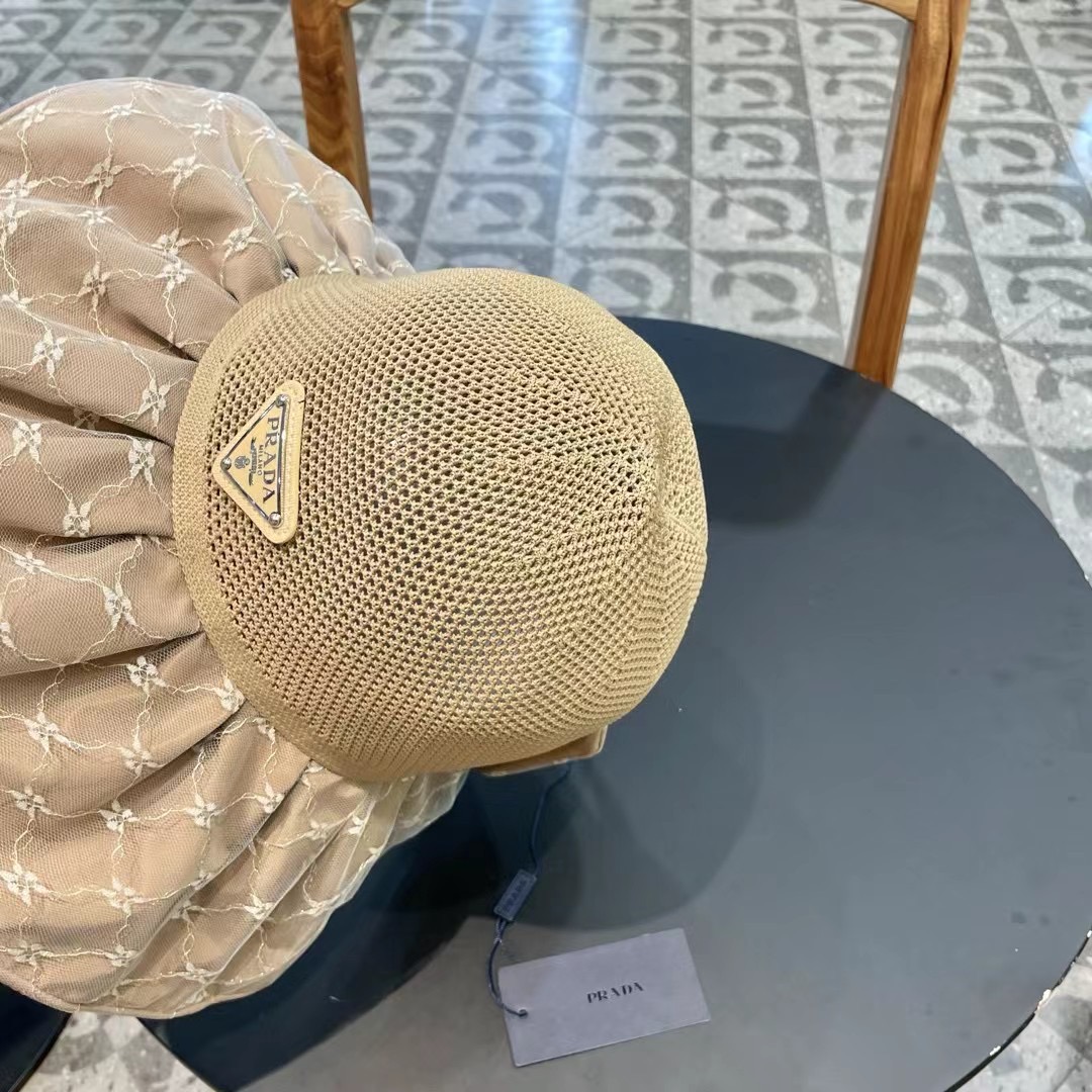 PRADA普拉达 2024新款夏季渔夫帽女士大檐防紫外线沙滩帽子防晒遮阳出游太阳帽