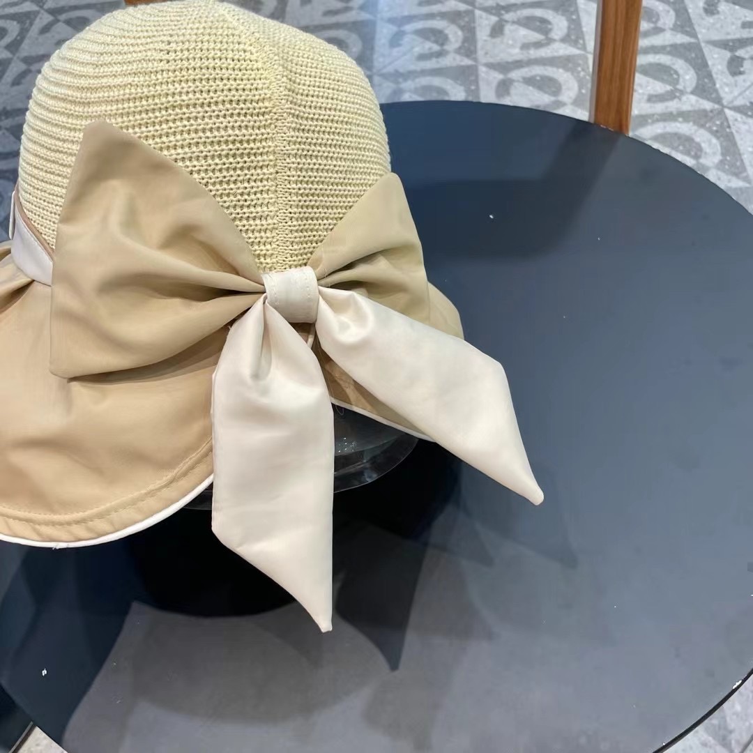 DIOR渔夫帽 2024夏季新款遮阳防晒蝴蝶结渔夫帽子女沙滩出游大檐显脸小太阳帽