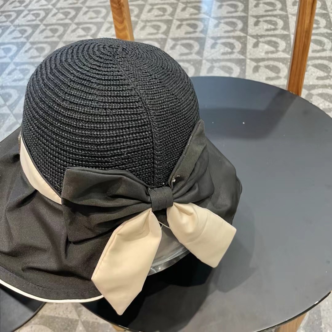 DIOR渔夫帽 2024夏季新款遮阳防晒蝴蝶结渔夫帽子女沙滩出游大檐显脸小太阳帽