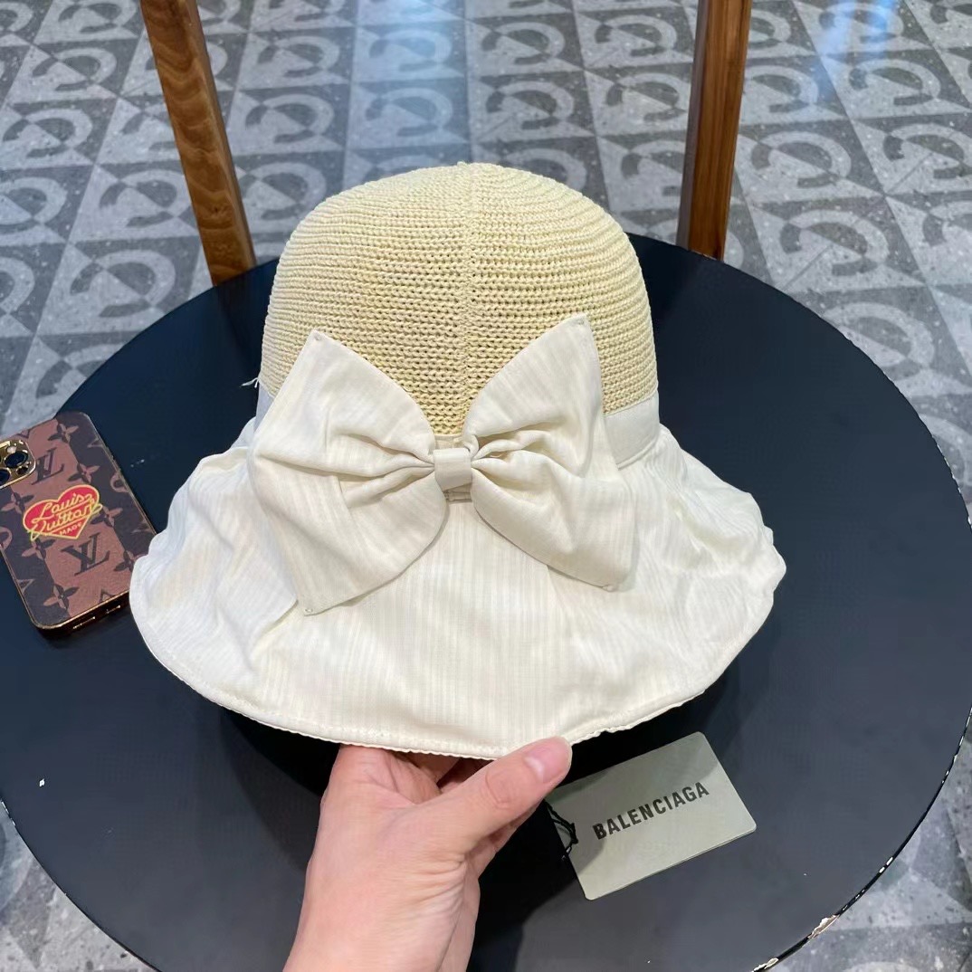 Balenciaga巴黎世家防晒帽女夏季大檐防紫外线遮阳帽子出游休闲百搭韩版蝴蝶结渔夫帽