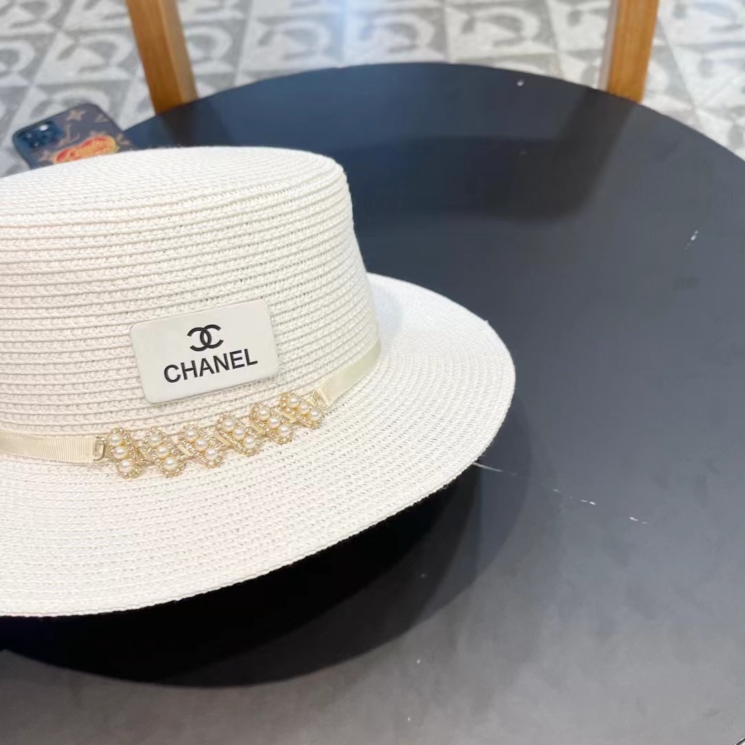  Chanel香奈儿复古风平顶草帽，头围57