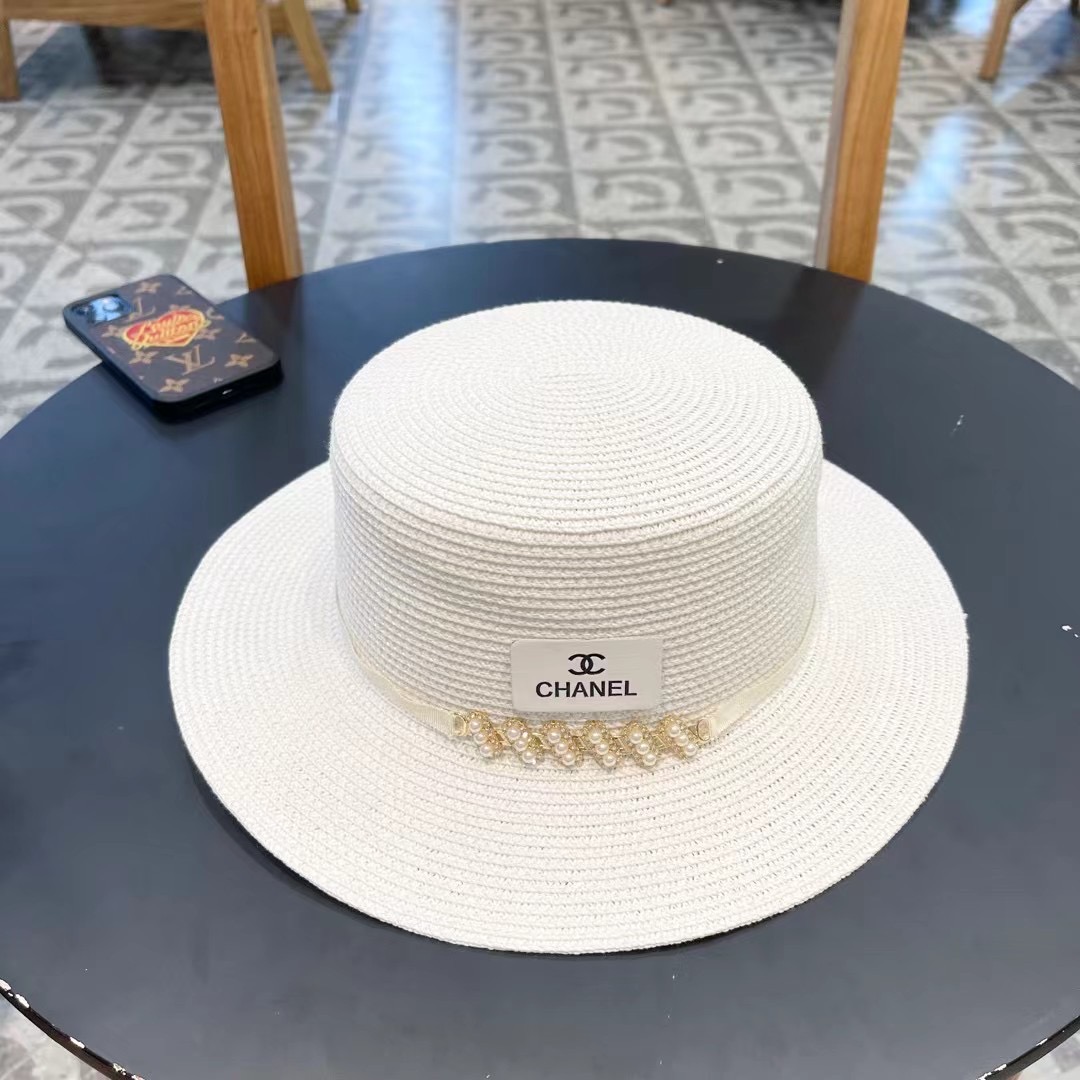  Chanel香奈儿复古风平顶草帽，头围57