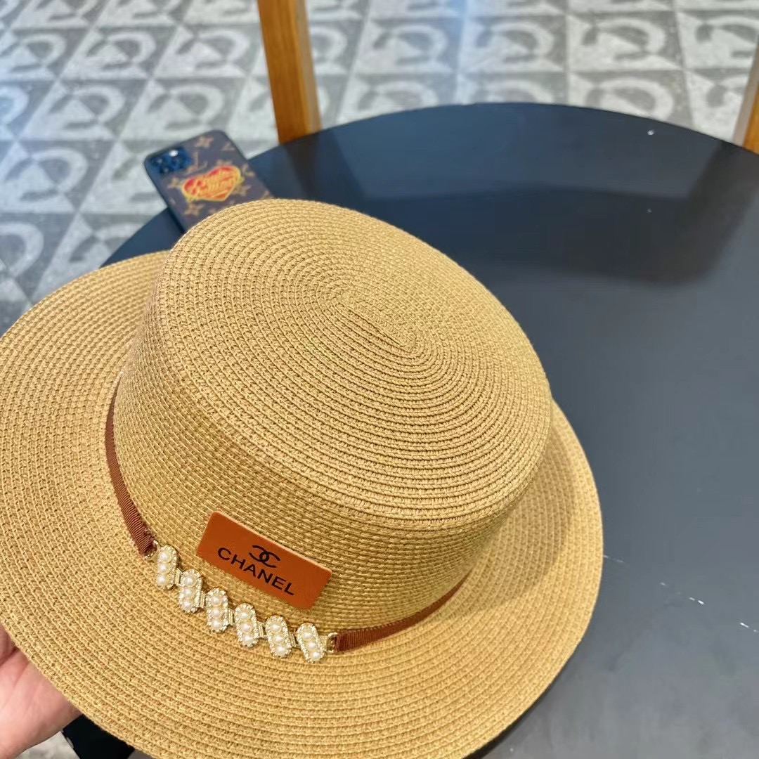  Chanel香奈儿复古风平顶草帽，头围57