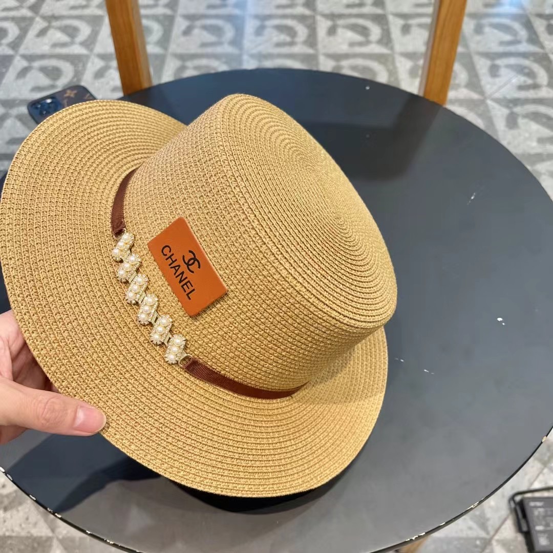  Chanel香奈儿复古风平顶草帽，头围57