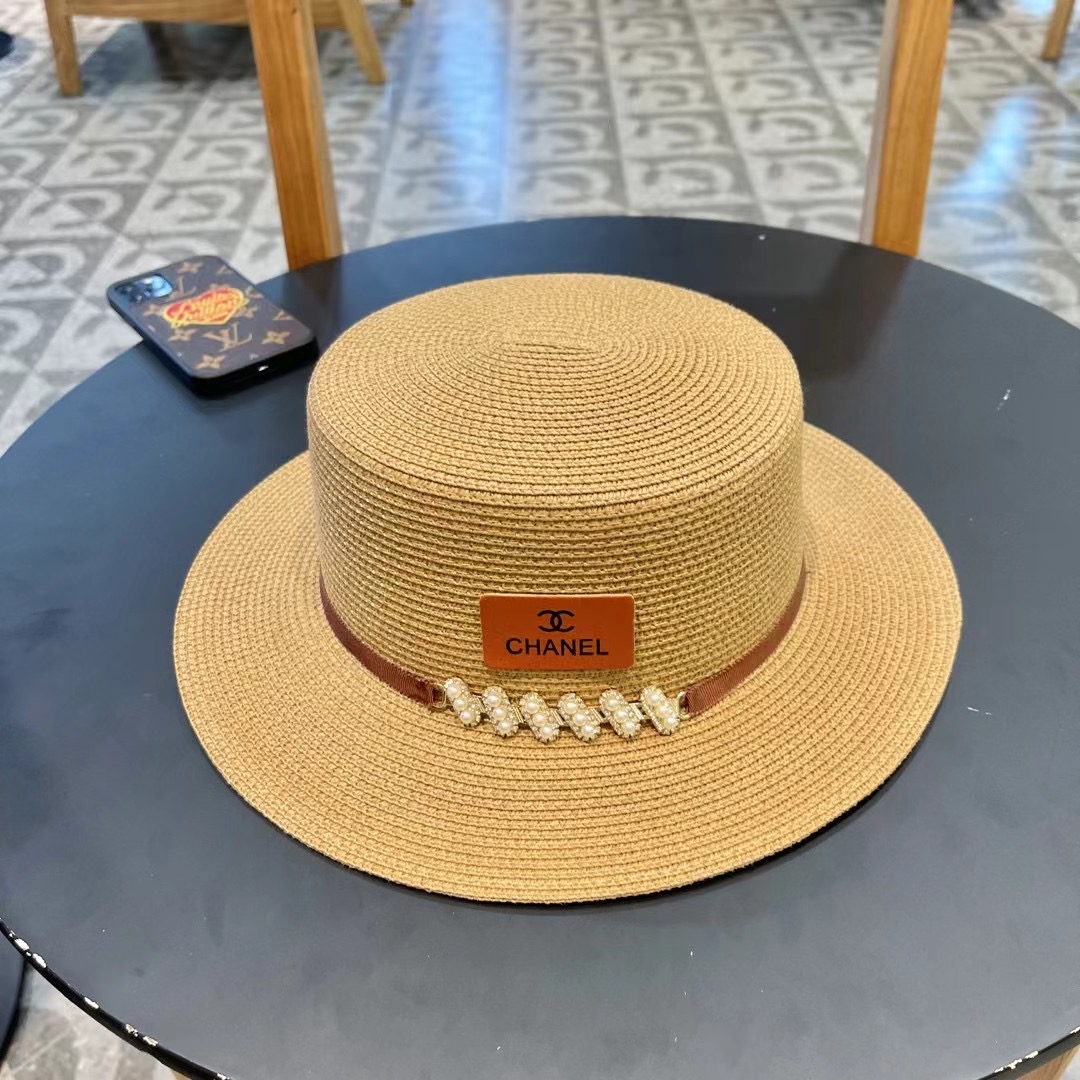  Chanel香奈儿复古风平顶草帽，头围57