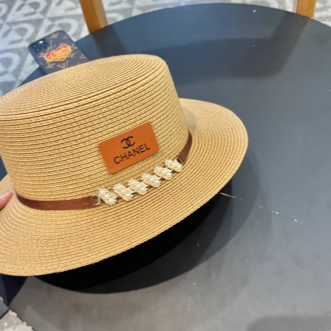  Chanel香奈儿复古风平顶草帽，头围57