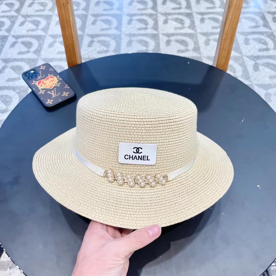  Chanel香奈儿复古风平顶草帽，头围57