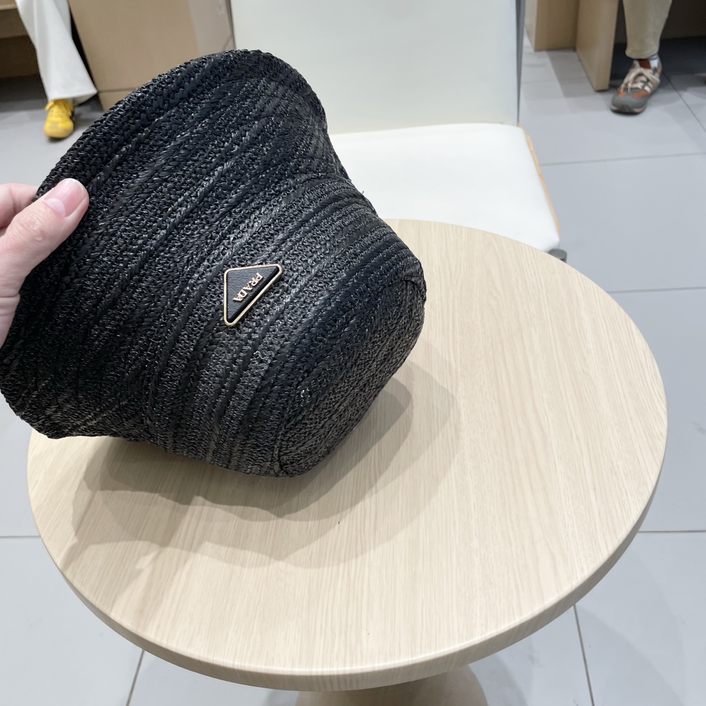 普拉达Prada日单复古藤皮编渔夫帽洋气ins遮阳帽可折叠盆帽女士百搭帽子时尚