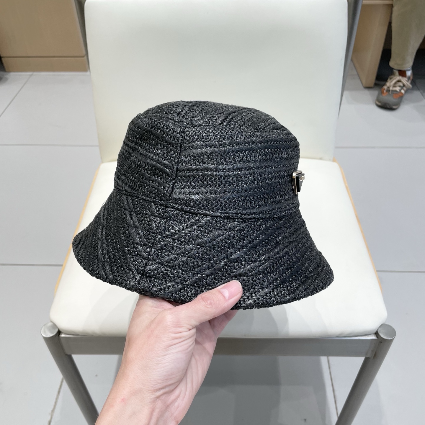 普拉达Prada日单复古藤皮编渔夫帽洋气ins遮阳帽可折叠盆帽女士百搭帽子时尚