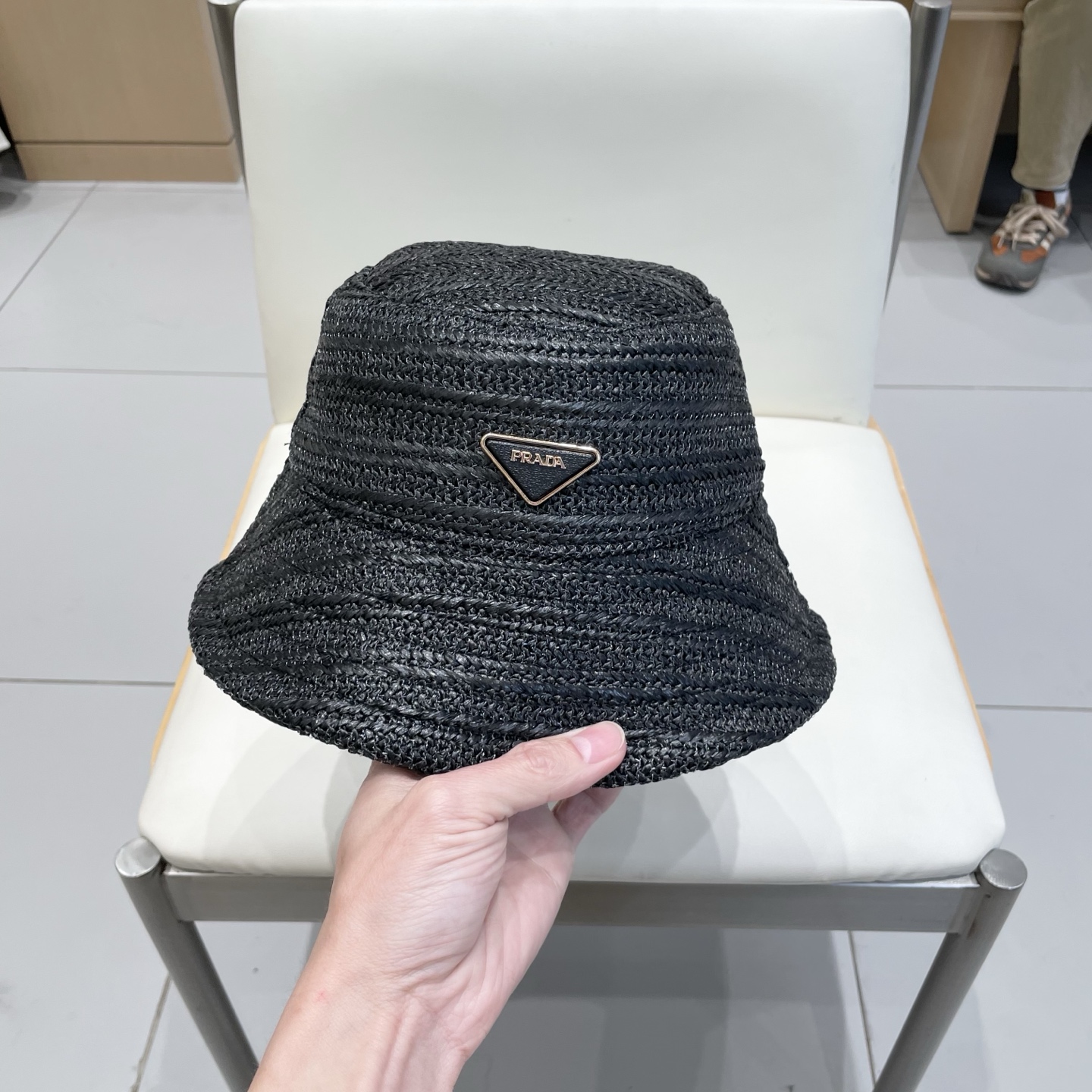 普拉达Prada日单复古藤皮编渔夫帽洋气ins遮阳帽可折叠盆帽女士百搭帽子时尚