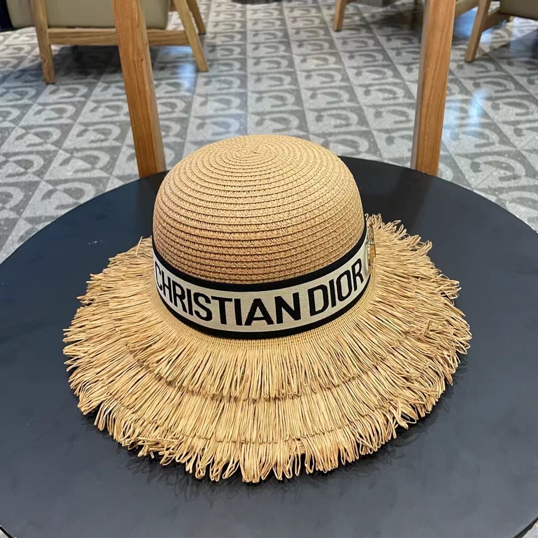    【DIOR迪奥】的新款草编遮阳草帽大沿帽🤩沙滩风，简约大方，百搭单品～出街首选，新款帽型超美腻，新