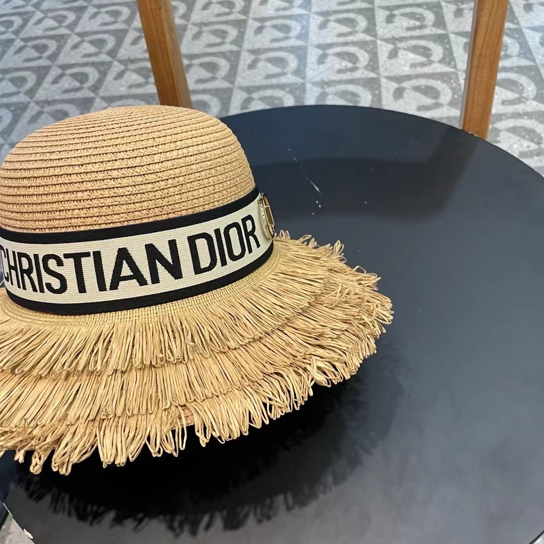    【DIOR迪奥】的新款草编遮阳草帽大沿帽🤩沙滩风，简约大方，百搭单品～出街首选，新款帽型超美腻，新