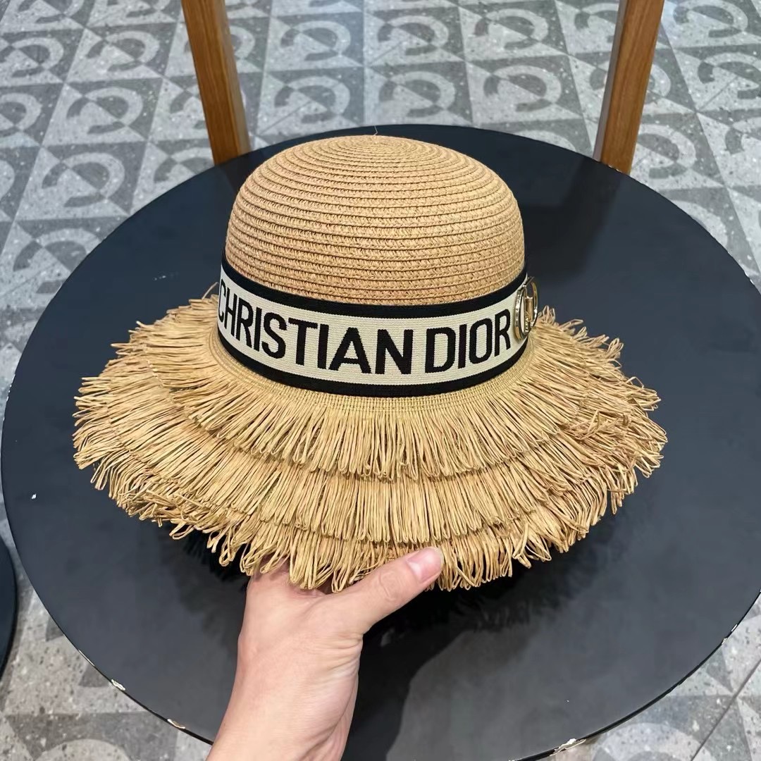    【DIOR迪奥】的新款草编遮阳草帽大沿帽🤩沙滩风，简约大方，百搭单品～出街首选，新款帽型超美腻，新