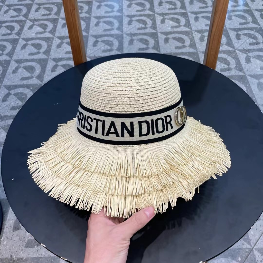    【DIOR迪奥】的新款草编遮阳草帽大沿帽🤩沙滩风，简约大方，百搭单品～出街首选，新款帽型超美腻，新