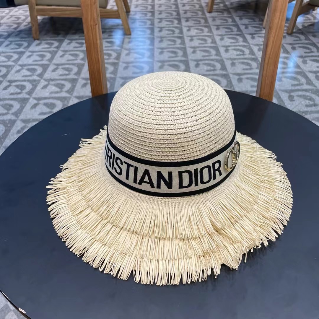    【DIOR迪奥】的新款草编遮阳草帽大沿帽🤩沙滩风，简约大方，百搭单品～出街首选，新款帽型超美腻，新