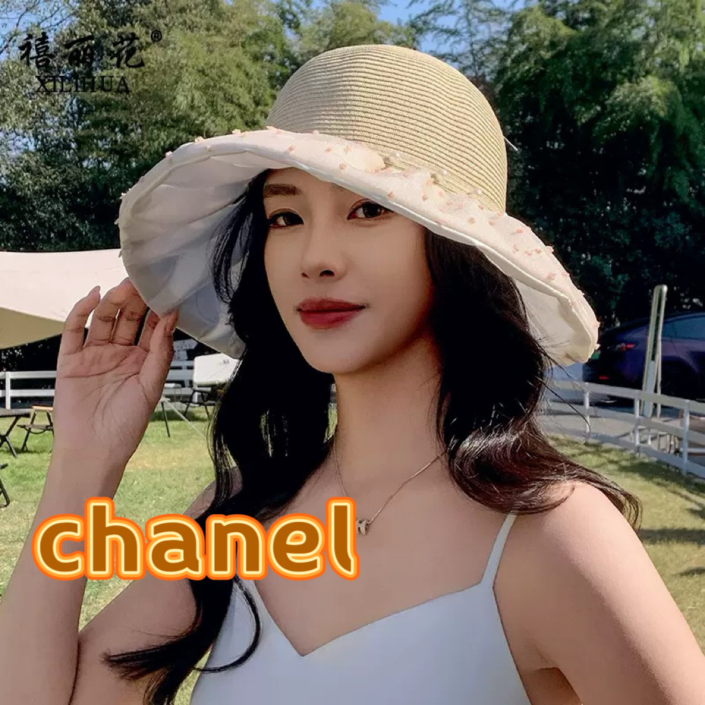  Chanel香奈儿夏季大檐显脸小优雅遮阳帽女时尚百搭蝴蝶结防晒帽海边出游渔夫帽