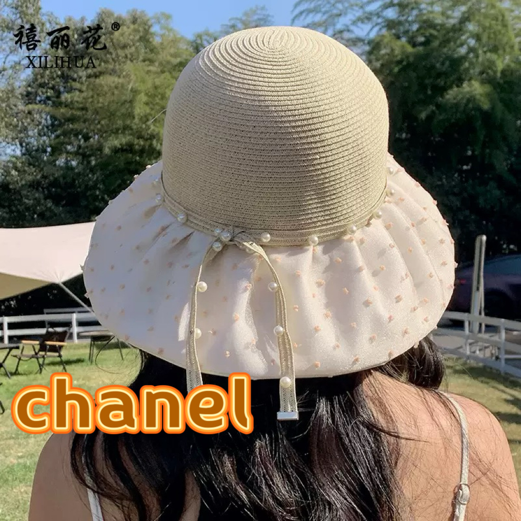  Chanel香奈儿夏季大檐显脸小优雅遮阳帽女时尚百搭蝴蝶结防晒帽海边出游渔夫帽