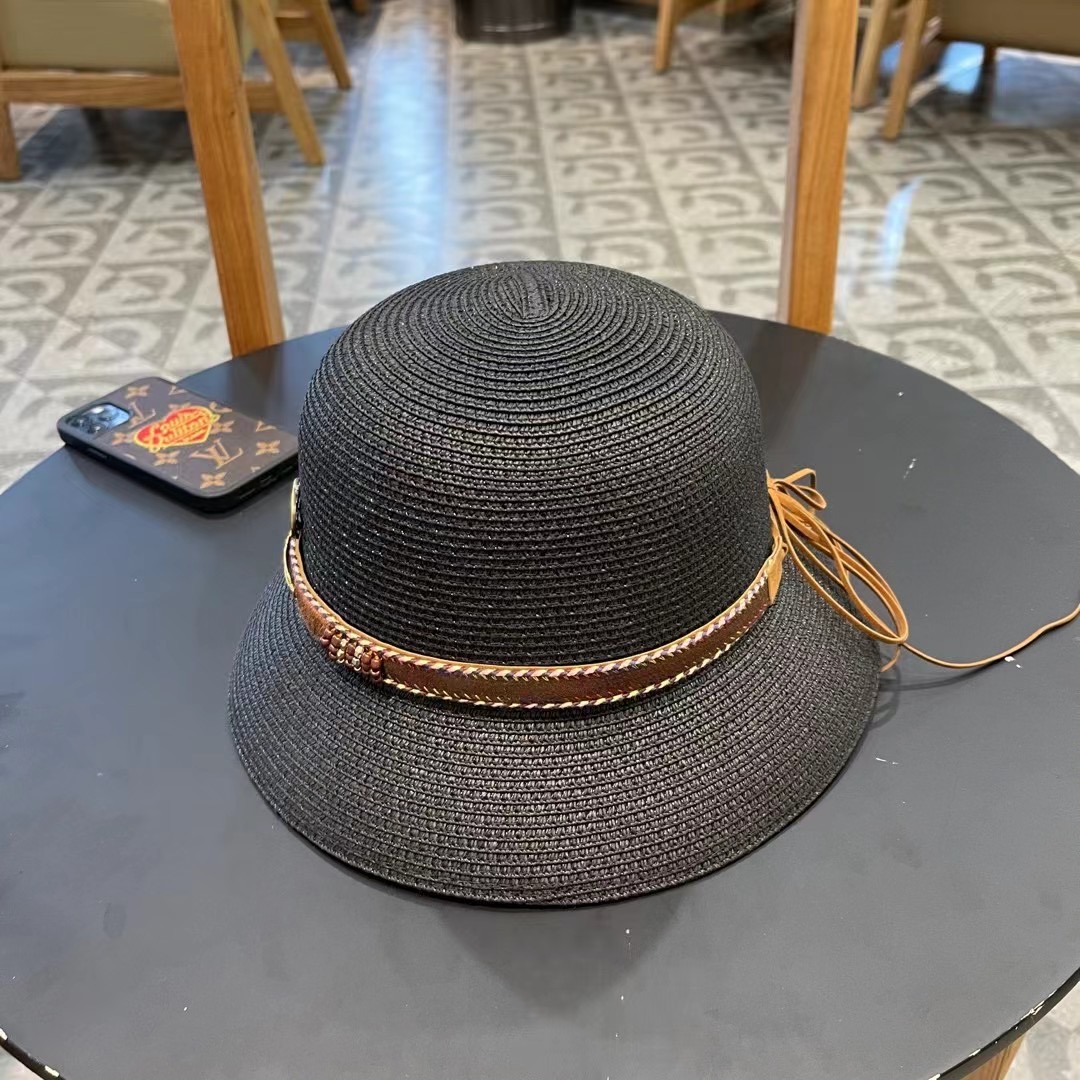 GUCC I古奇海边度假百搭圆顶草帽女出游遮阳防晒民族风礼帽女夏天沙滩太阳帽