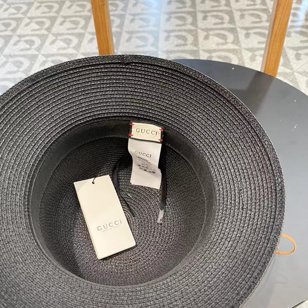 GUCC I古奇海边度假百搭圆顶草帽女出游遮阳防晒民族风礼帽女夏天沙滩太阳帽