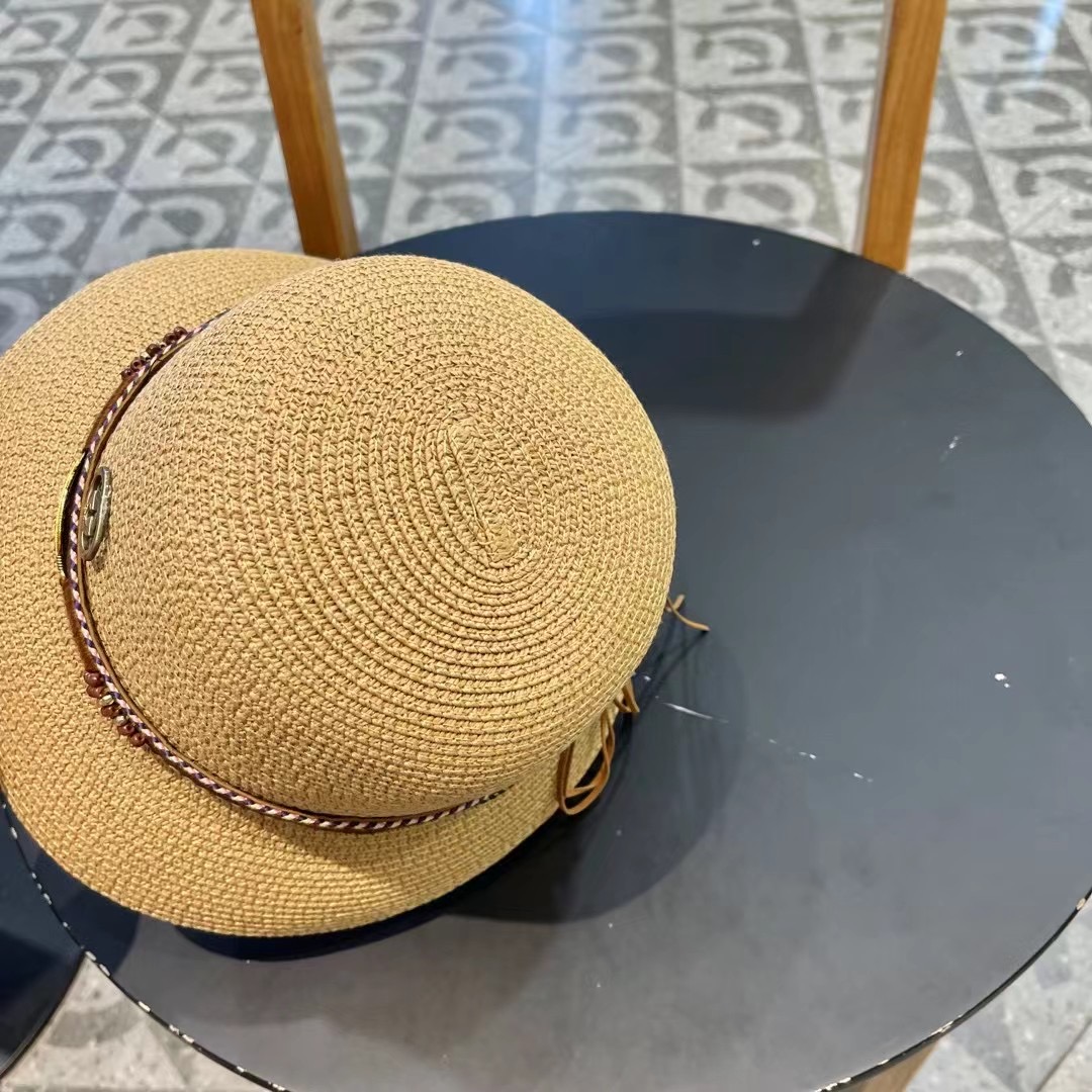 GUCC I古奇海边度假百搭圆顶草帽女出游遮阳防晒民族风礼帽女夏天沙滩太阳帽