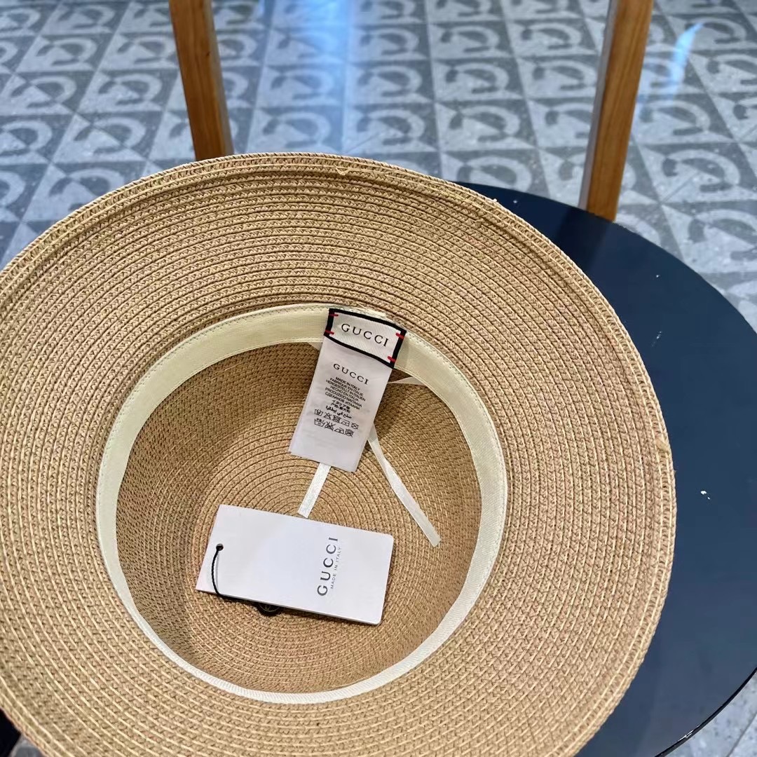 GUCC I古奇海边度假百搭圆顶草帽女出游遮阳防晒民族风礼帽女夏天沙滩太阳帽