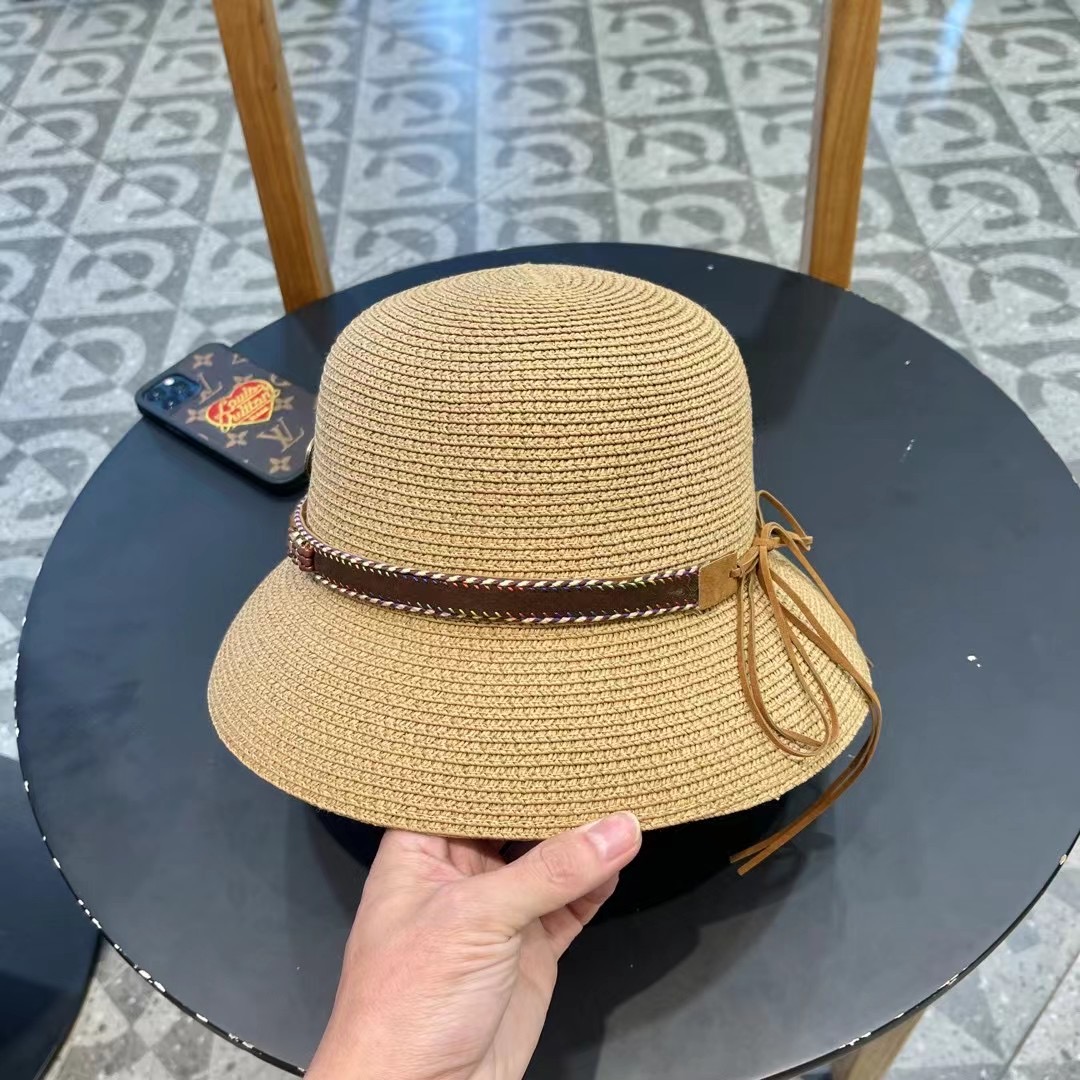 GUCC I古奇海边度假百搭圆顶草帽女出游遮阳防晒民族风礼帽女夏天沙滩太阳帽