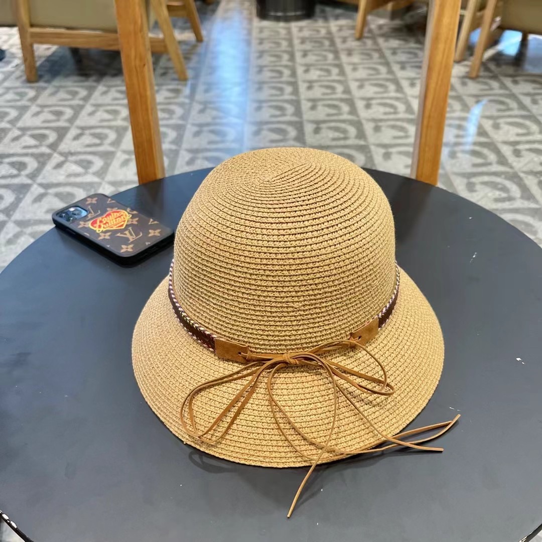 GUCC I古奇海边度假百搭圆顶草帽女出游遮阳防晒民族风礼帽女夏天沙滩太阳帽