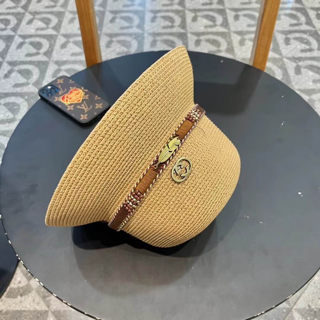 GUCC I古奇海边度假百搭圆顶草帽女出游遮阳防晒民族风礼帽女夏天沙滩太阳帽