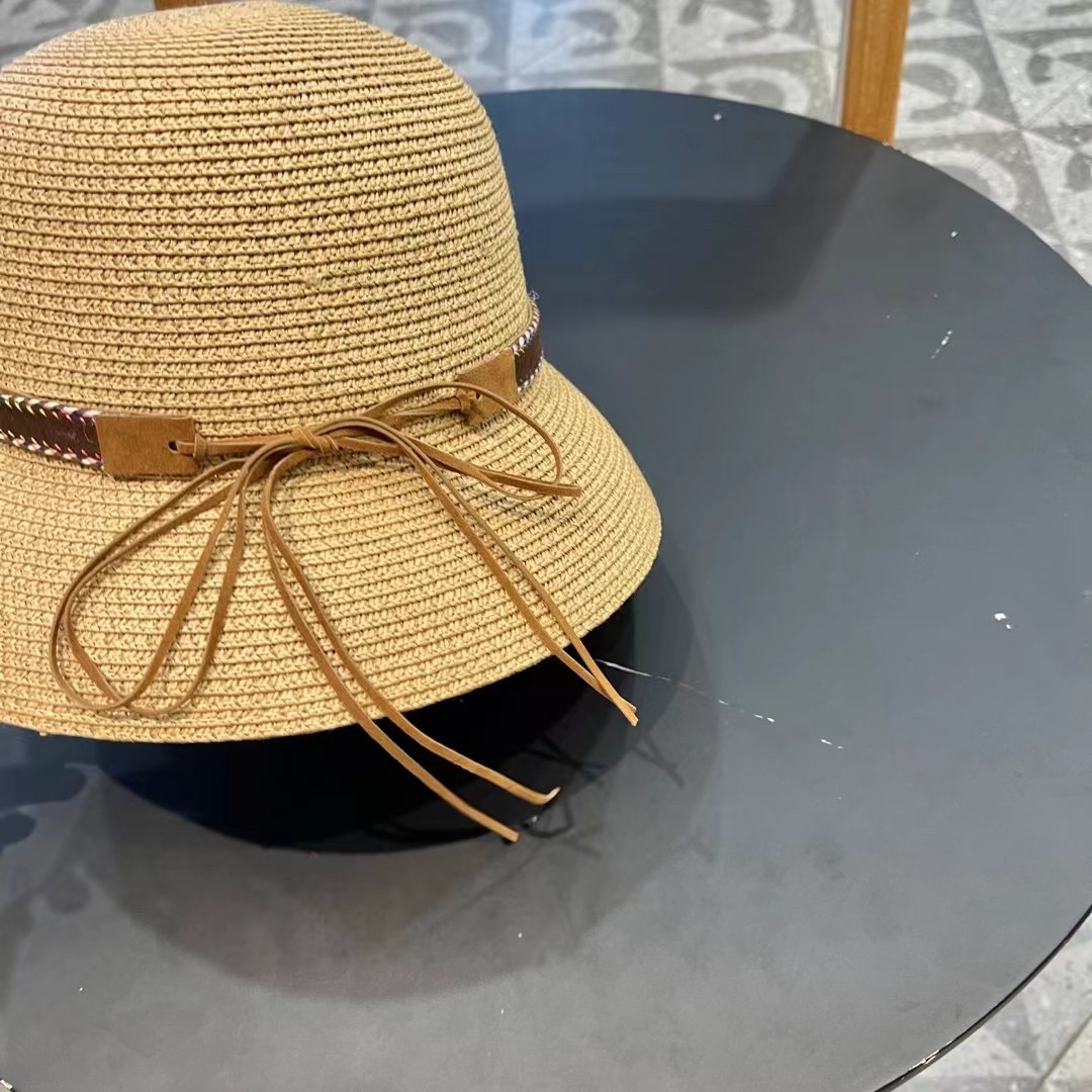 GUCC I古奇海边度假百搭圆顶草帽女出游遮阳防晒民族风礼帽女夏天沙滩太阳帽