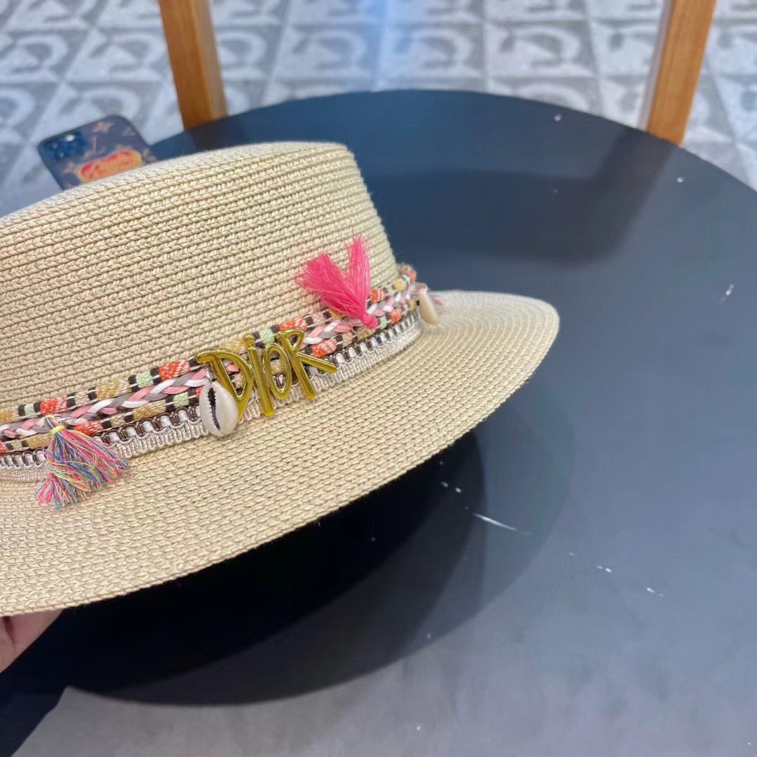 P137 [DIOR DIEO] 2024 NEW BIG CROTCH, FLAT-TIED STRAW HAT - 图片 3