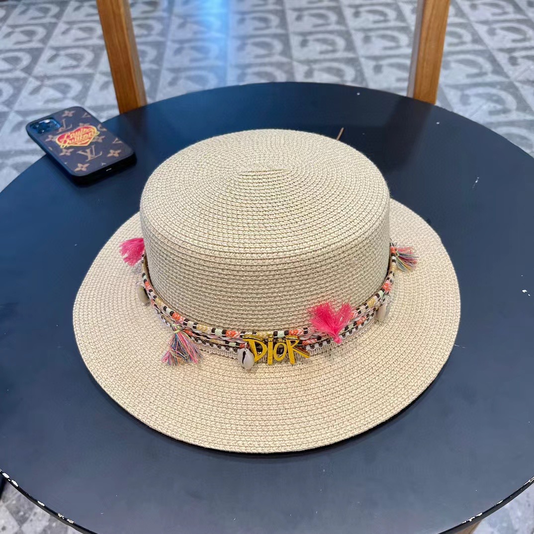 P137 [DIOR DIEO] 2024 NEW BIG CROTCH, FLAT-TIED STRAW HAT - 图片 1