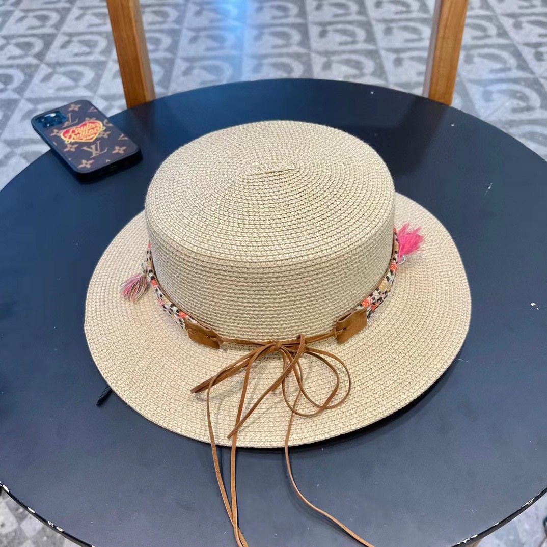 P137 [DIOR DIEO] 2024 NEW BIG CROTCH, FLAT-TIED STRAW HAT - 图片 2
