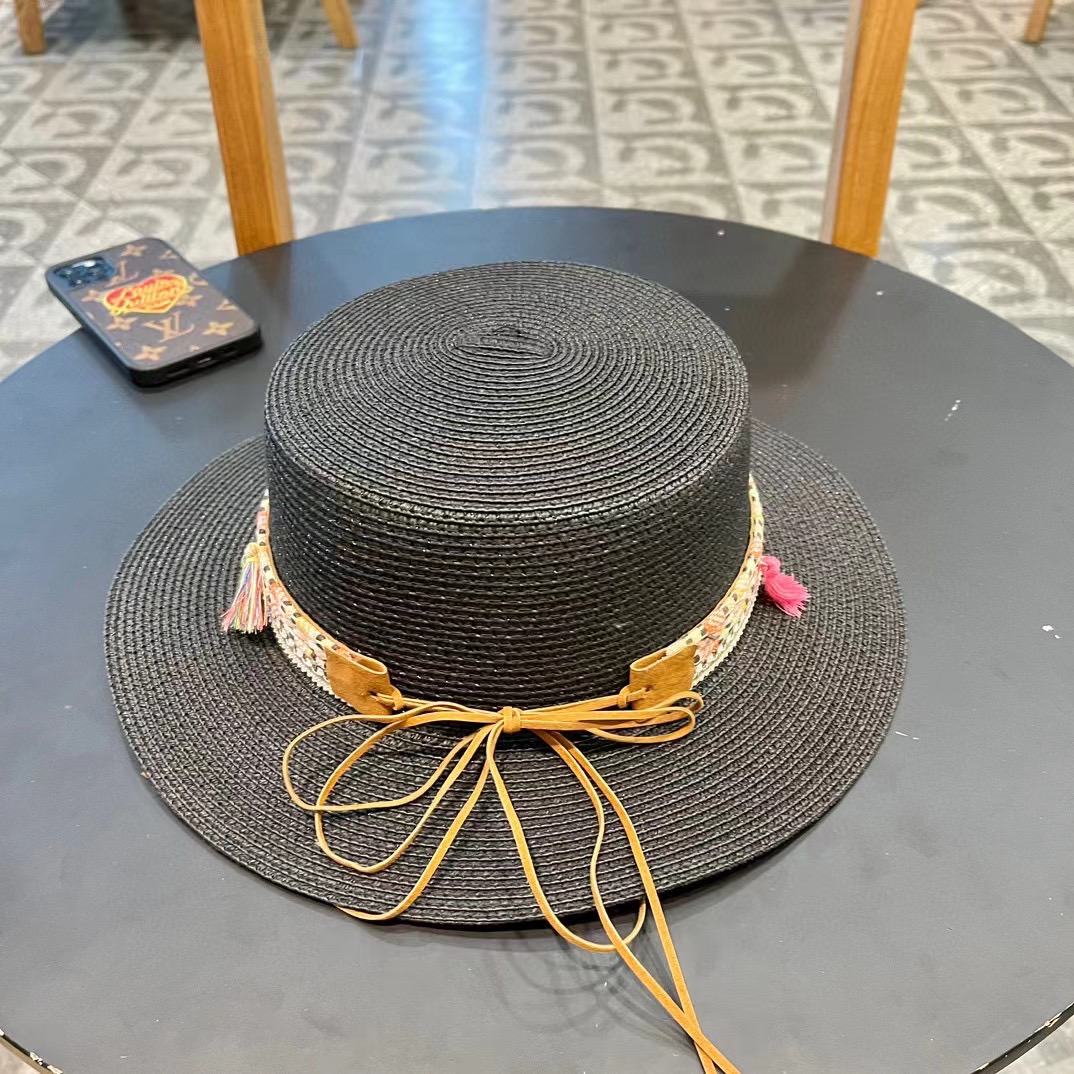 P137 [DIOR DIEO] 2024 NEW BIG CROTCH, FLAT-TIED STRAW HAT - 图片 2