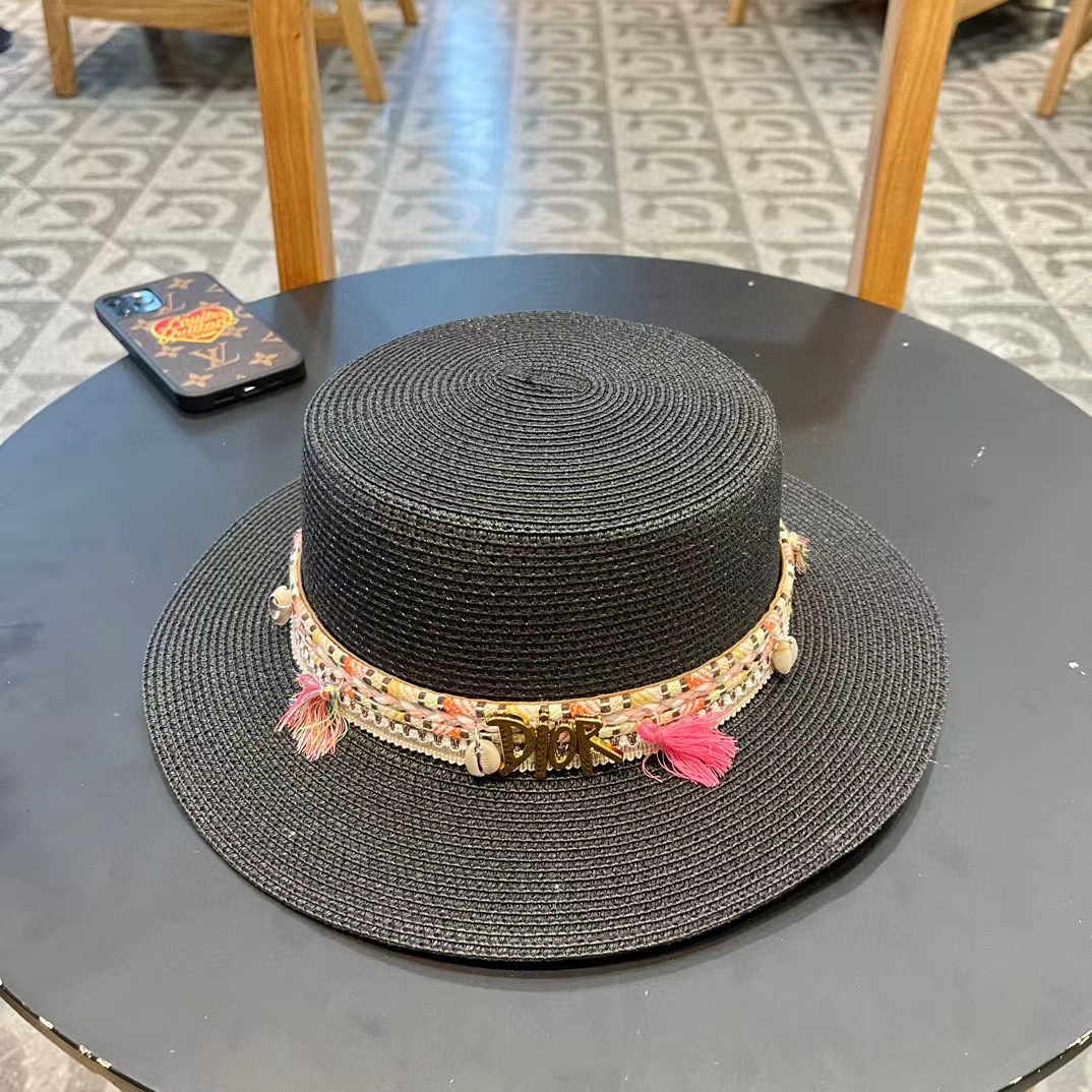 P137 [DIOR DIEO] 2024 NEW BIG CROTCH, FLAT-TIED STRAW HAT