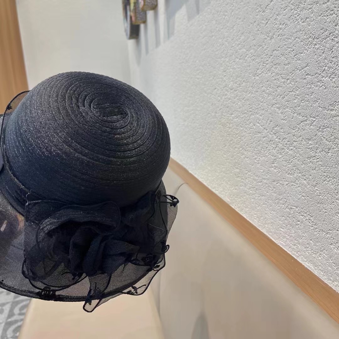 香奈儿Chanel欧美夏季女士网纱花朵盆帽时尚优雅防晒遮阳帽户外防紫外线太阳帽