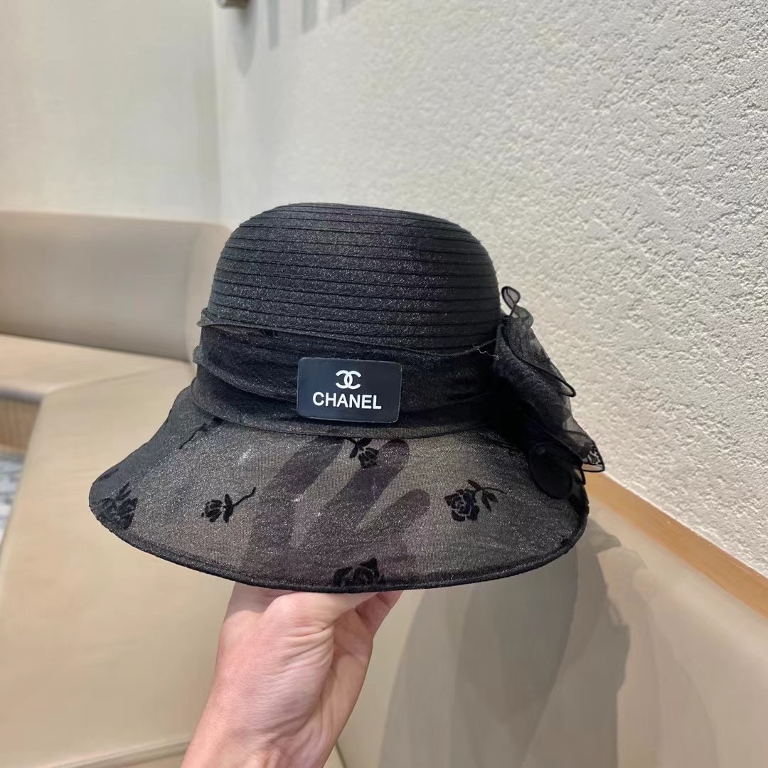 香奈儿Chanel欧美夏季女士网纱花朵盆帽时尚优雅防晒遮阳帽户外防紫外线太阳帽