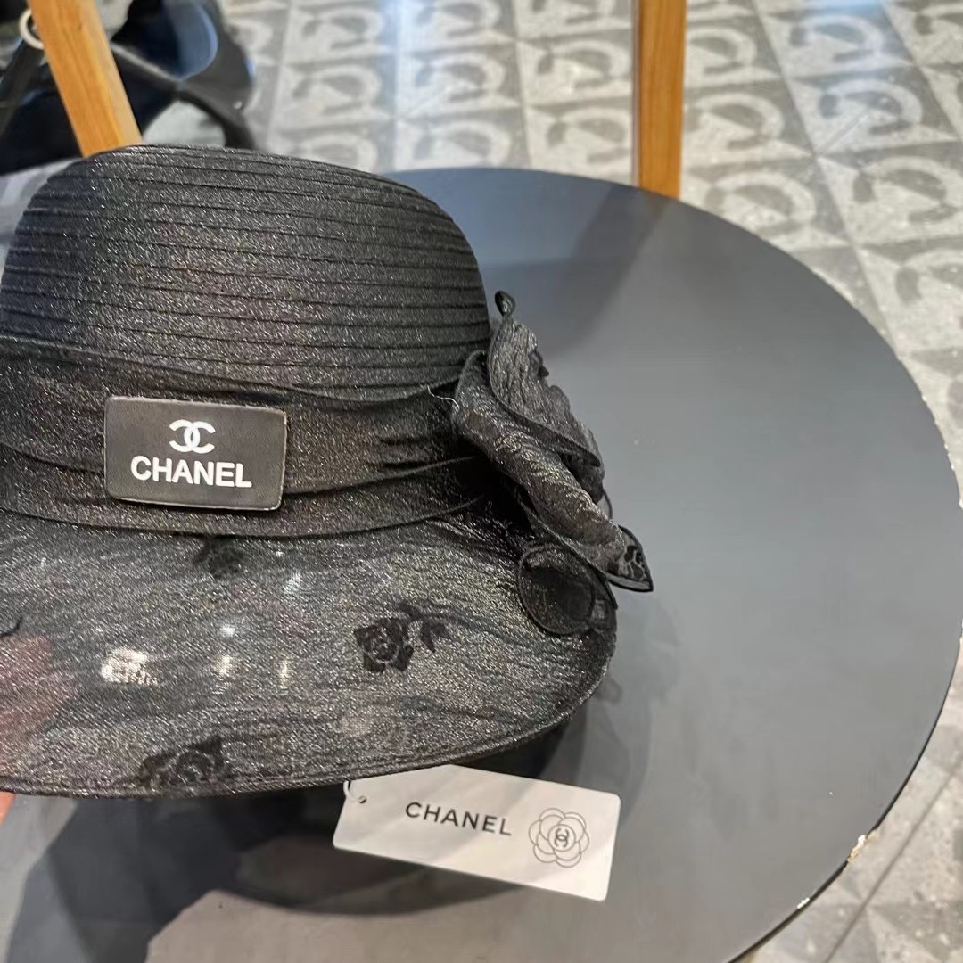 香奈儿Chanel欧美夏季女士网纱花朵盆帽时尚优雅防晒遮阳帽户外防紫外线太阳帽