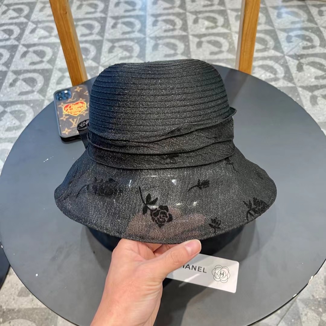 香奈儿Chanel欧美夏季女士网纱花朵盆帽时尚优雅防晒遮阳帽户外防紫外线太阳帽