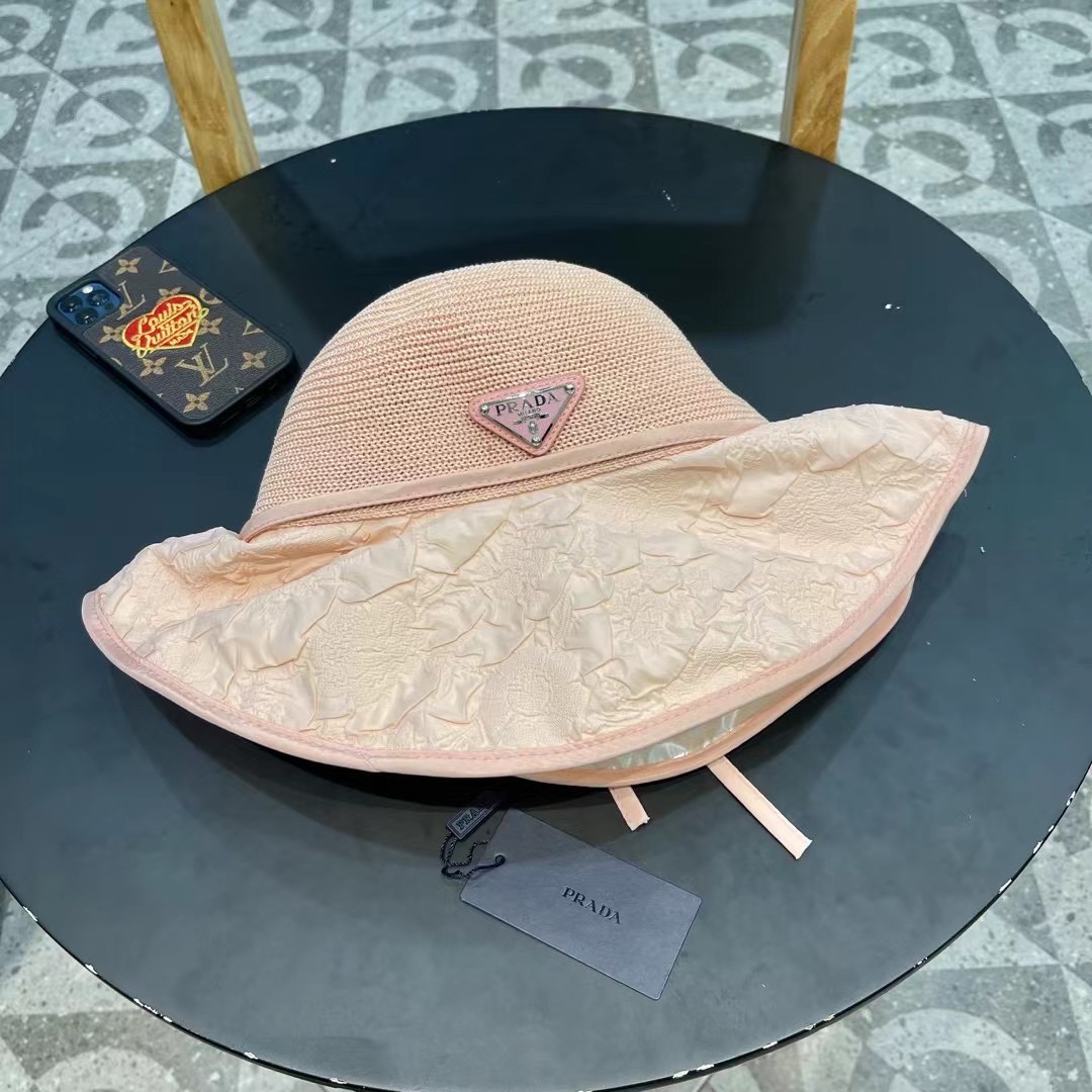 PRADA普拉达2025春款渔夫帽，遮阳防晒帽，出街必备