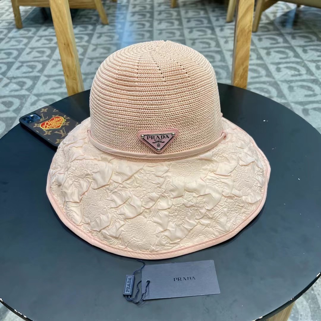 PRADA普拉达2025春款渔夫帽，遮阳防晒帽，出街必备