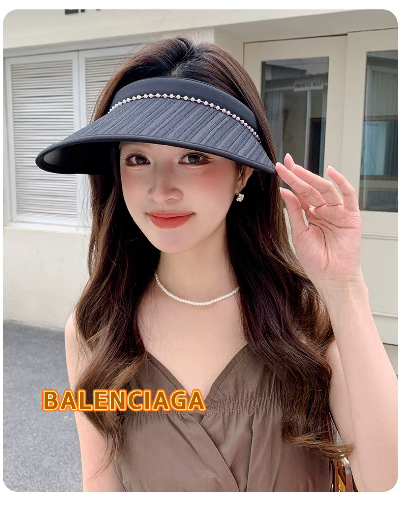   巴黎世家2025春夏女遮阳小香风珍珠空顶发箍帽户外遮阳帽百搭太阳帽