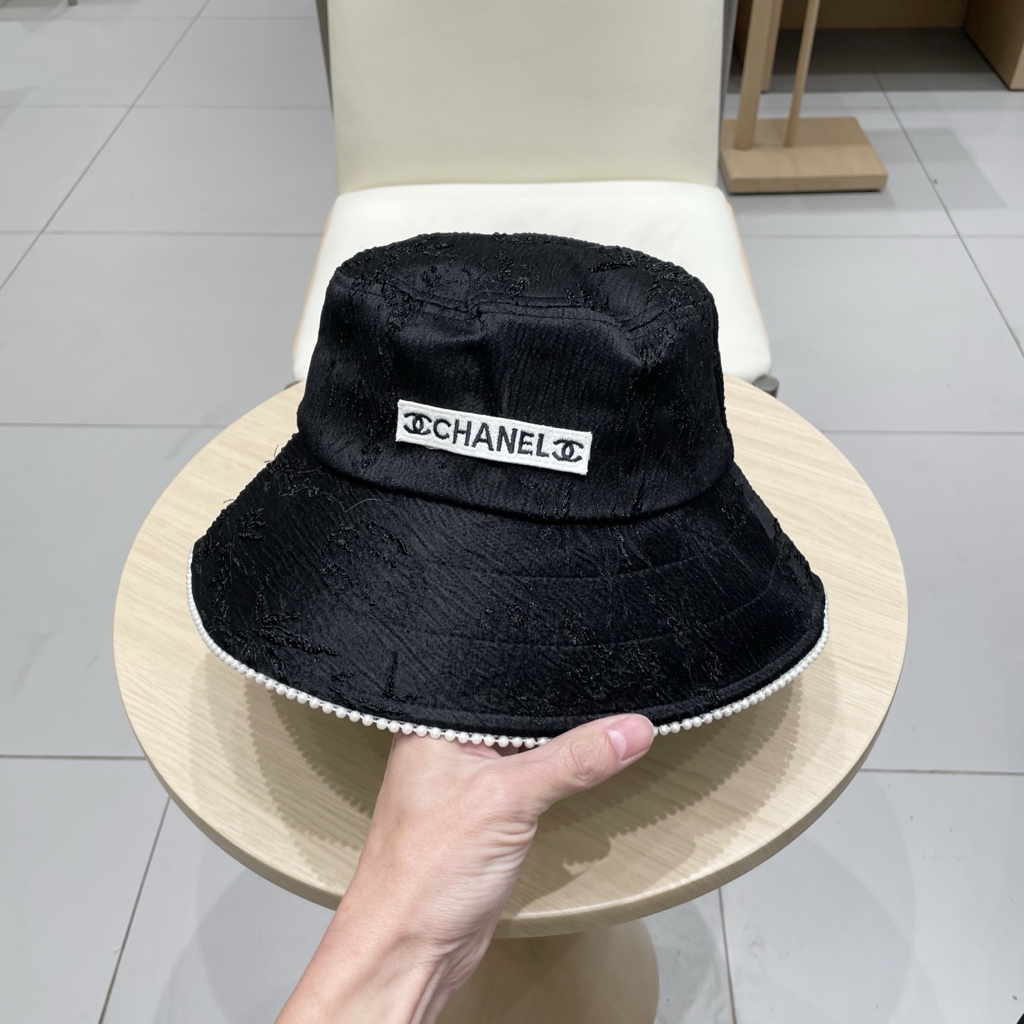 Chanel 2025春夏新款日系高品质珍珠提花渔夫帽女休闲出游防晒遮阳小盆帽