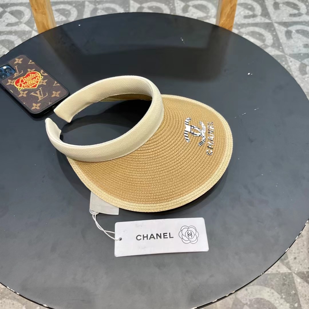 。 香耐儿Chanel帽子女夏季草帽遮阳沙滩出游遮脸防紫外线空顶帽大帽檐防晒太阳帽