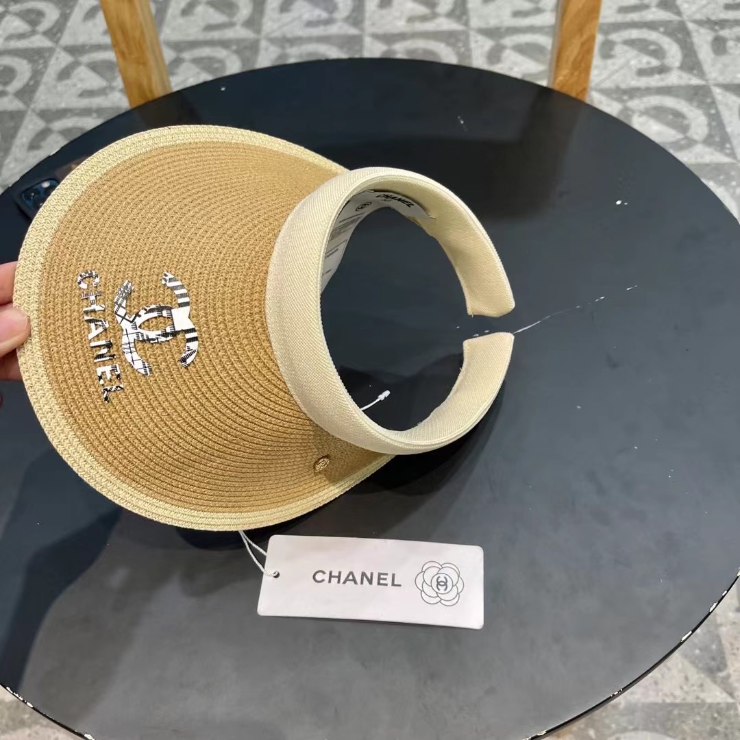 。 香耐儿Chanel帽子女夏季草帽遮阳沙滩出游遮脸防紫外线空顶帽大帽檐防晒太阳帽