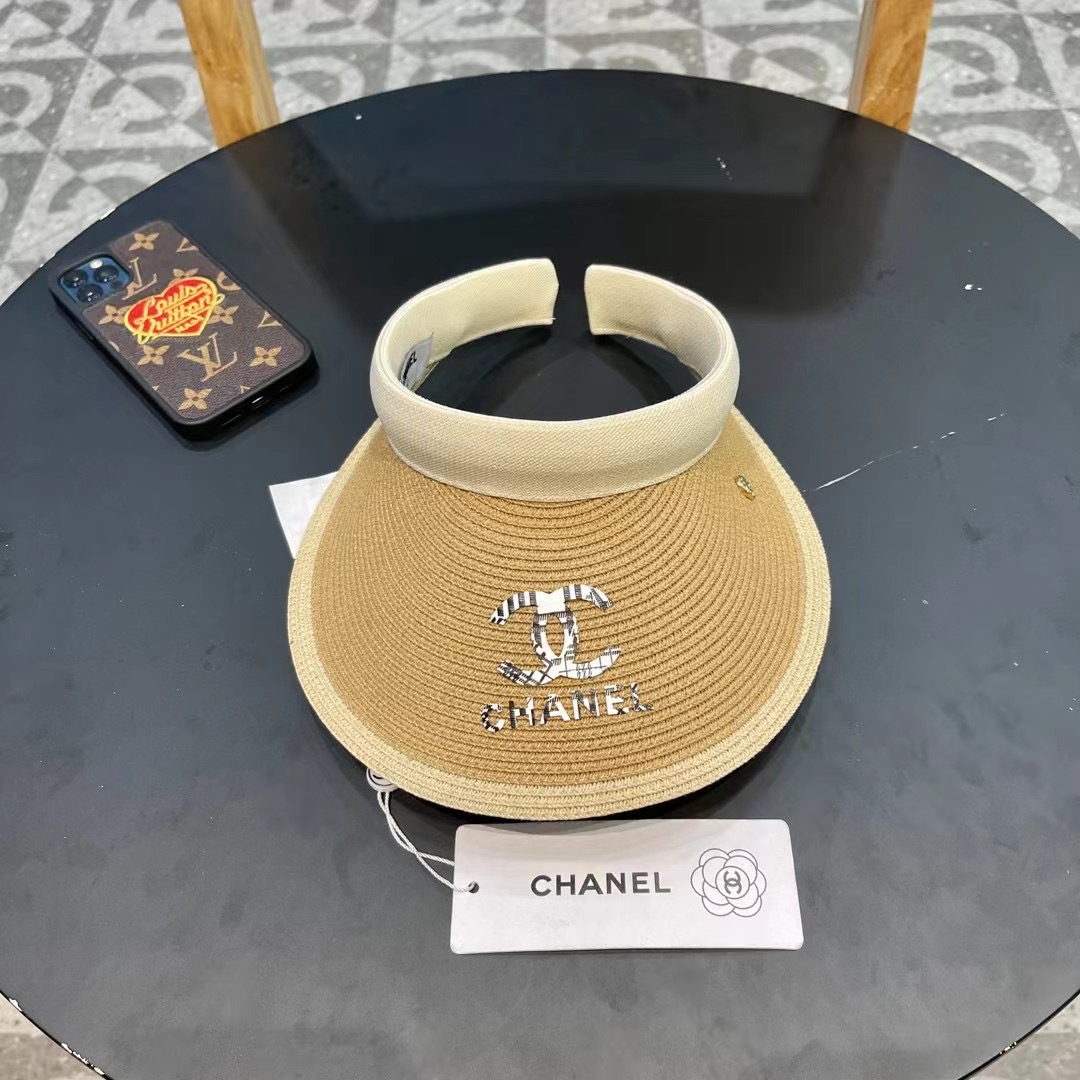 。 香耐儿Chanel帽子女夏季草帽遮阳沙滩出游遮脸防紫外线空顶帽大帽檐防晒太阳帽